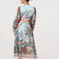 Tropical Print Empire Waist Midi Dress