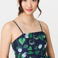 Floral Sleeveless Tie Waist Midi Dress