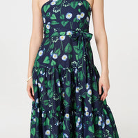 Floral Sleeveless Tie Waist Midi Dress