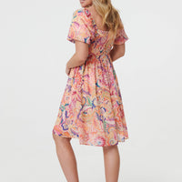 Abstract Ruched Empire Knee Length Dress