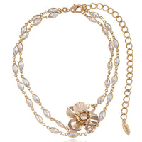 Bezel Crystal Layered Flower Necklace