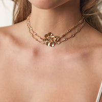 Bezel Crystal Layered Flower Necklace