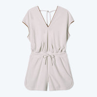 The Towel Terry V-Neck Romper - White Sand