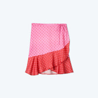 The Short Beach to Brunch Wrap Skirt - Square Dot in Flamingo & Hibiscus