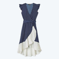 The Beach to Brunch Wrap Dress - Square Dot in Deep Sea & White Sand