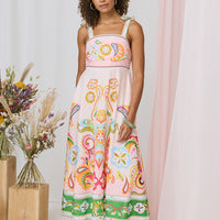 Paisley Print Tie Strap Sleeveless Midi Dress