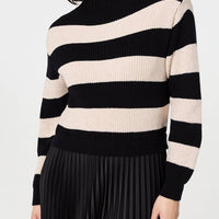 Striped High Neck Pleat Knit Maxi Dress