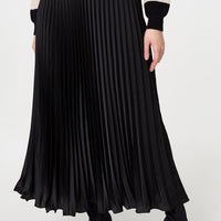Striped High Neck Pleat Knit Maxi Dress