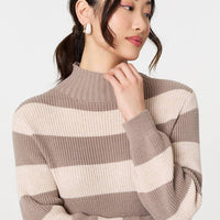 Striped High Neck Pleat Knit Maxi Dress