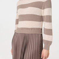 Striped High Neck Pleat Knit Maxi Dress