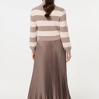 Striped High Neck Pleat Knit Maxi Dress