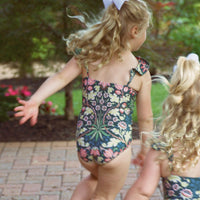 The Girls' Ruffle One Piece - Hyacinth in Sunburst & Teal