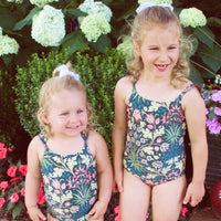 The Girls' Ruffle One Piece - Hyacinth in Sunburst & Teal