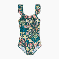 The Girls' Ruffle One Piece - Hyacinth in Sunburst & Teal
