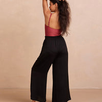 The Silky Luxe Palazzo Pants with Ties - Sea Urchin