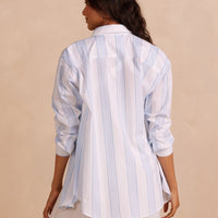 The Perfect Boyfriend Shirt - Cabana Stripe in Sky