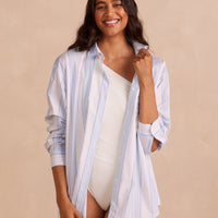 The Perfect Boyfriend Shirt - Cabana Stripe in Sky