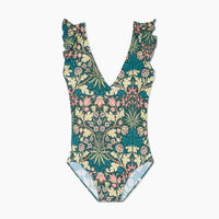 The Long Torso Ruffle Backflip - Hyacinth in Sunburst & Teal