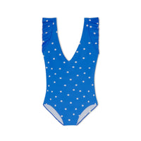 The Long Torso Ruffle Backflip - Microfloral in Azure & White Sand