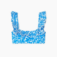 The Ruffle Seaway Square Neck Bikini Top - Floral Wave in Azure