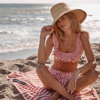 The Ruffle Seaway Square Neck Bikini Top - Sunflower and Yew & Aril in Watermelon