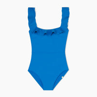 The Ruffle Seaway Square Neck One-Piece - Azure