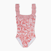 The Ruffle Seaway Square Neck One-Piece - Sunflower and Yew & Aril in Watermelon