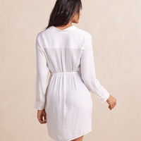The Silky Luxe Short Effortless Shirtdress Cover-Up - Cloud White