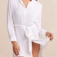 The Silky Luxe Short Effortless Shirtdress Cover-Up - Cloud White