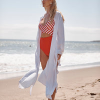 The Silky Luxe Long Effortless Shirtdress Cover-Up - Cloud White