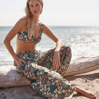 The Silky Luxe Palazzo Pants with Ties - Hyacinth in Sunburst & Teal