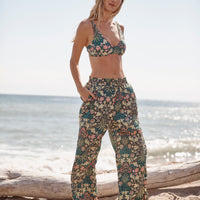 The Silky Luxe Palazzo Pants with Ties - Hyacinth in Sunburst & Teal