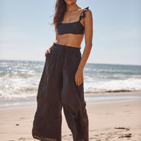 The Silky Luxe Palazzo Pants with Ties - Sea Urchin