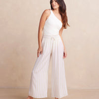 The Silky Luxe Palazzo Pants with Ties - Beach Stripe in Sandshell
