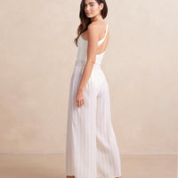 The Silky Luxe Palazzo Pants with Ties - Beach Stripe in Sandshell