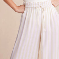 The Silky Luxe Palazzo Pants with Ties - Beach Stripe in Sandshell