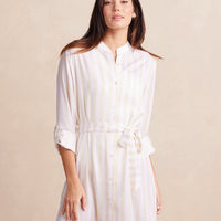 The Silky Luxe Short Effortless Shirtdress Cover-Up - Beach Stripe in Sandshell