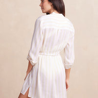 The Silky Luxe Short Effortless Shirtdress Cover-Up - Beach Stripe in Sandshell