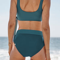 The Wrap High Leg High Rise Bikini Bottom - Seaweed & Bluestone & Mist