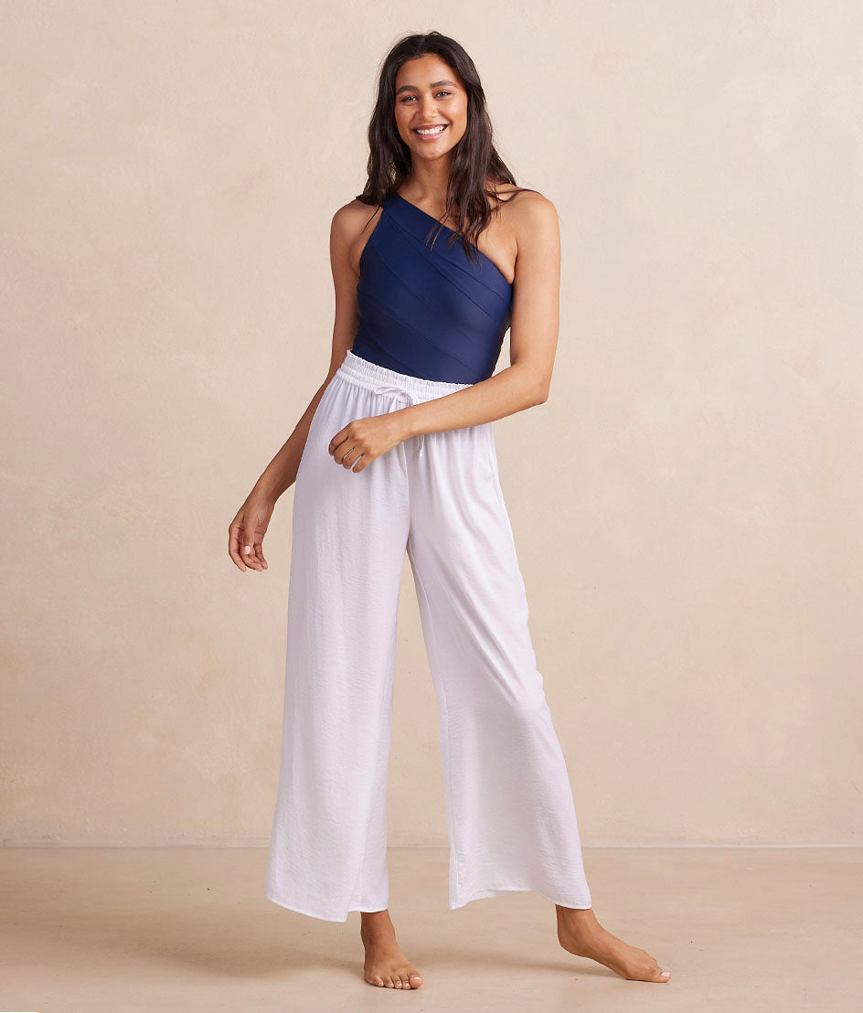 The Silky Luxe Palazzo Pants with Ties - Cloud White