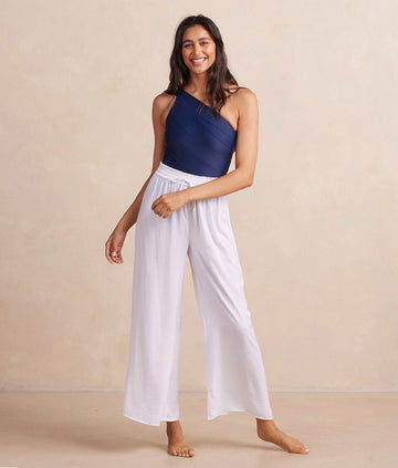 The Silky Luxe Palazzo Pants with Ties - Cloud White