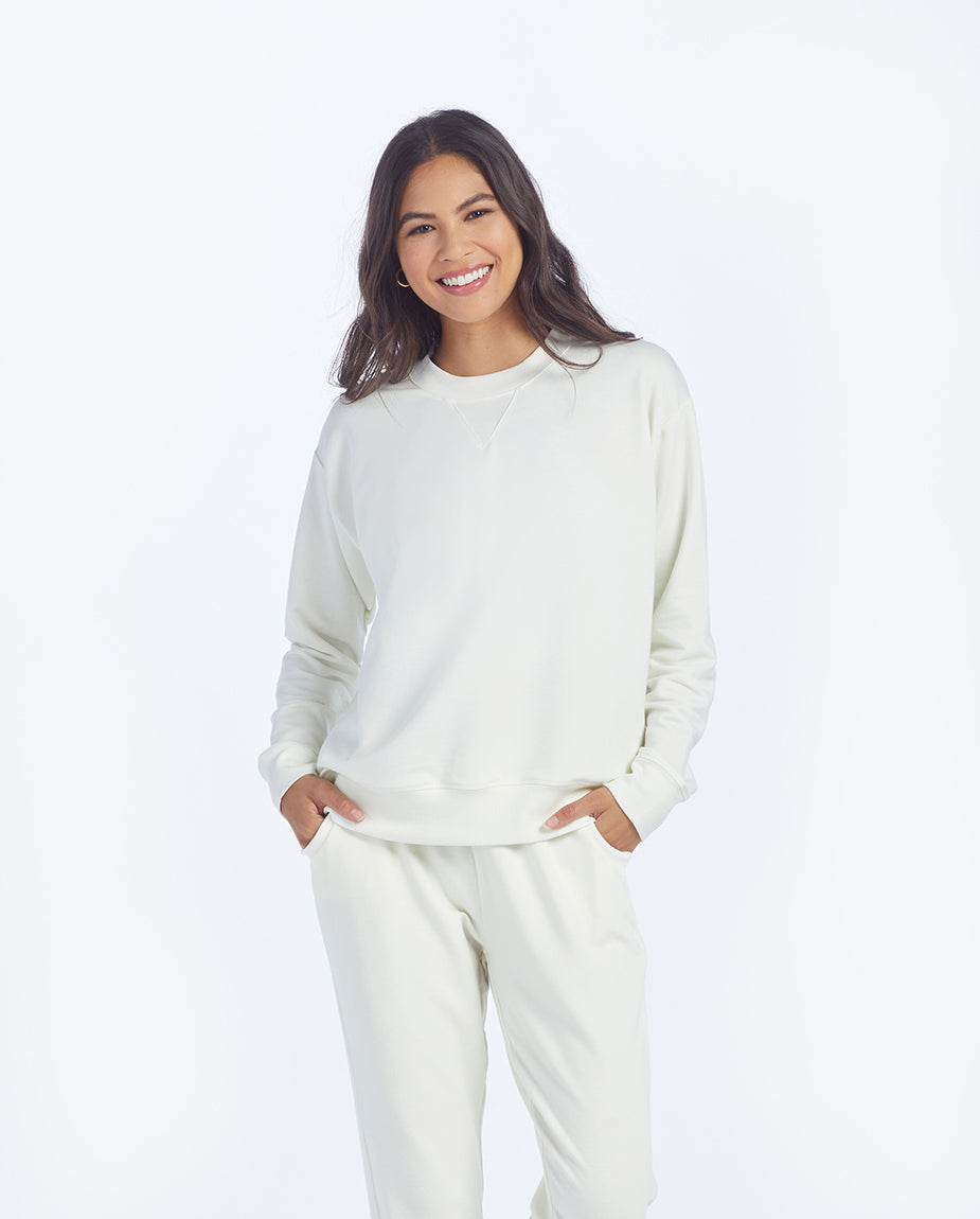 The Softest French Terry Relaxed Crew - White Sand