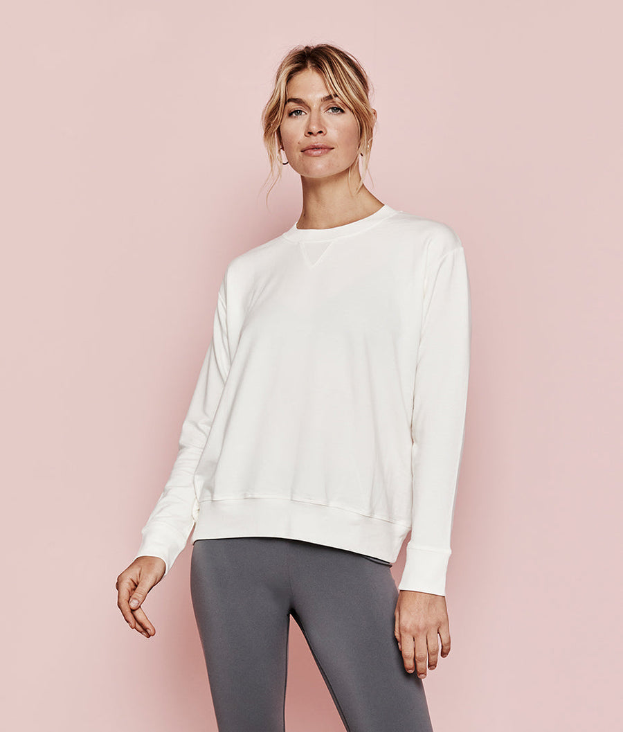 The Softest French Terry Relaxed Crew - White Sand