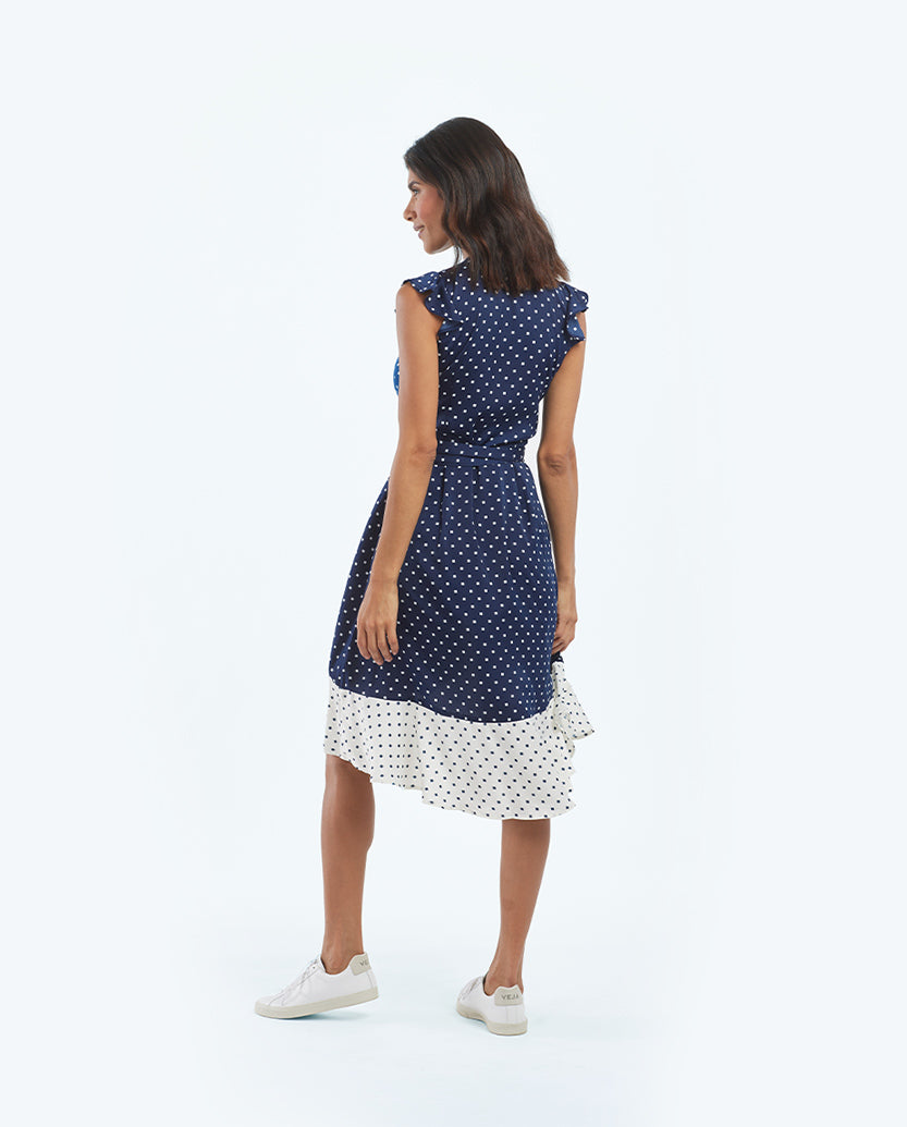 The Beach to Brunch Wrap Dress - Square Dot in Deep Sea & White Sand