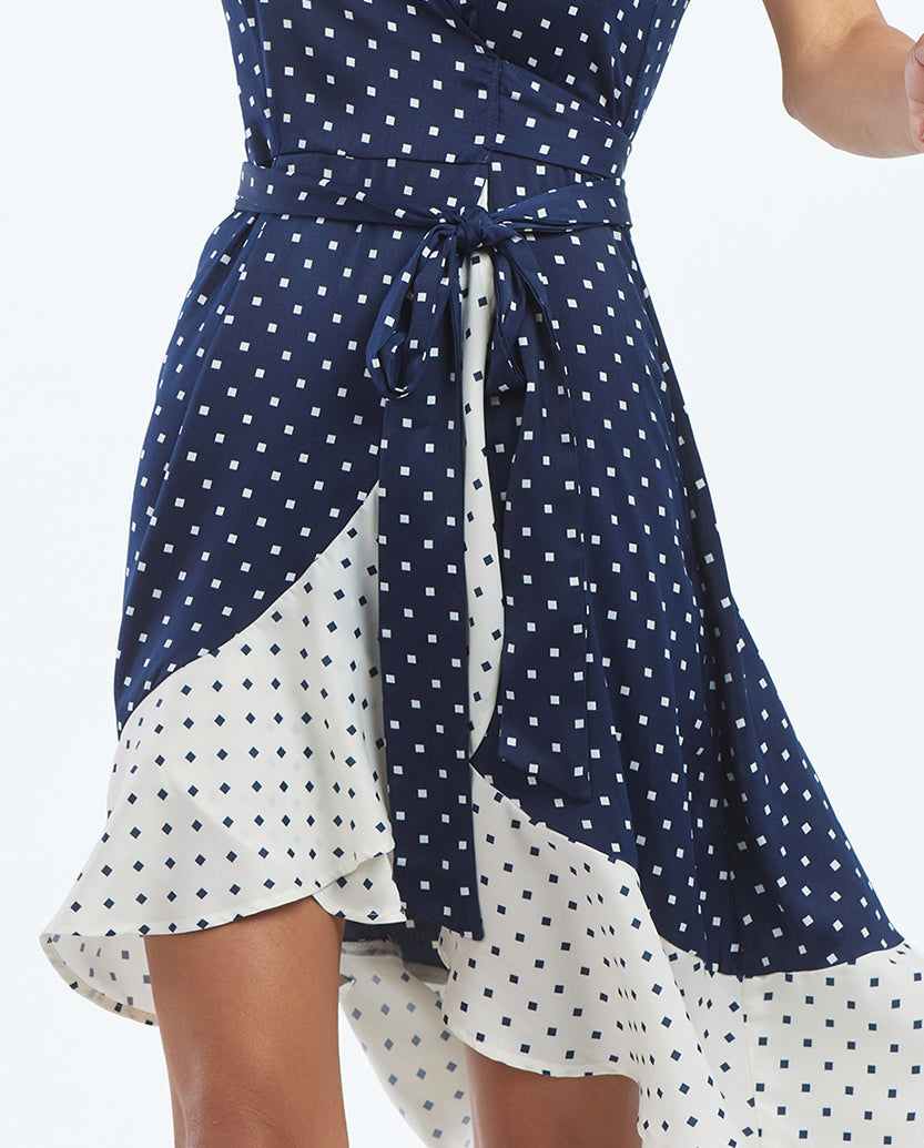 The Beach to Brunch Wrap Dress - Square Dot in Deep Sea & White Sand