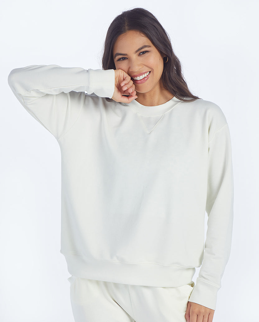 The Softest French Terry Relaxed Crew - White Sand
