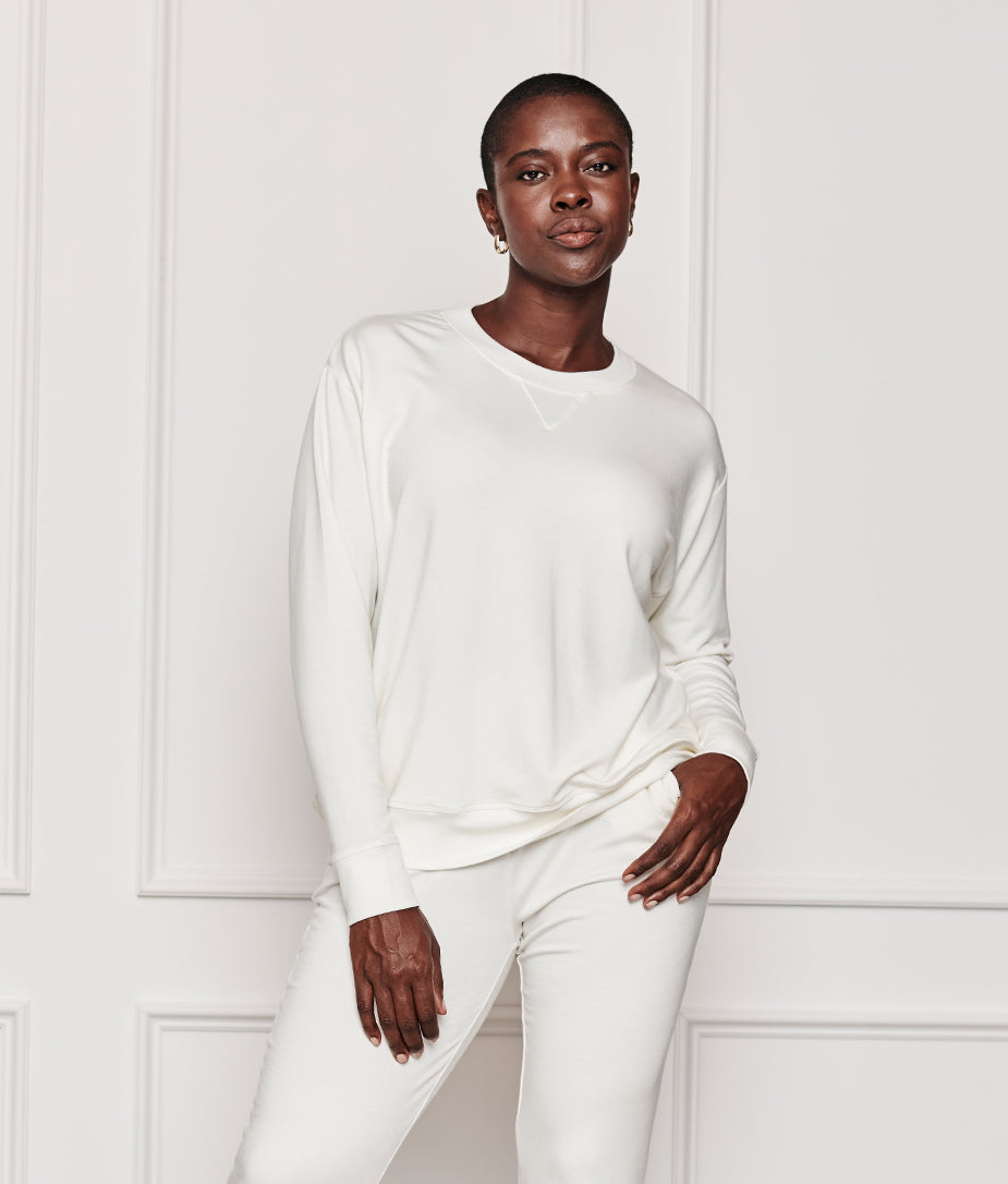 The Softest French Terry Relaxed Crew - White Sand