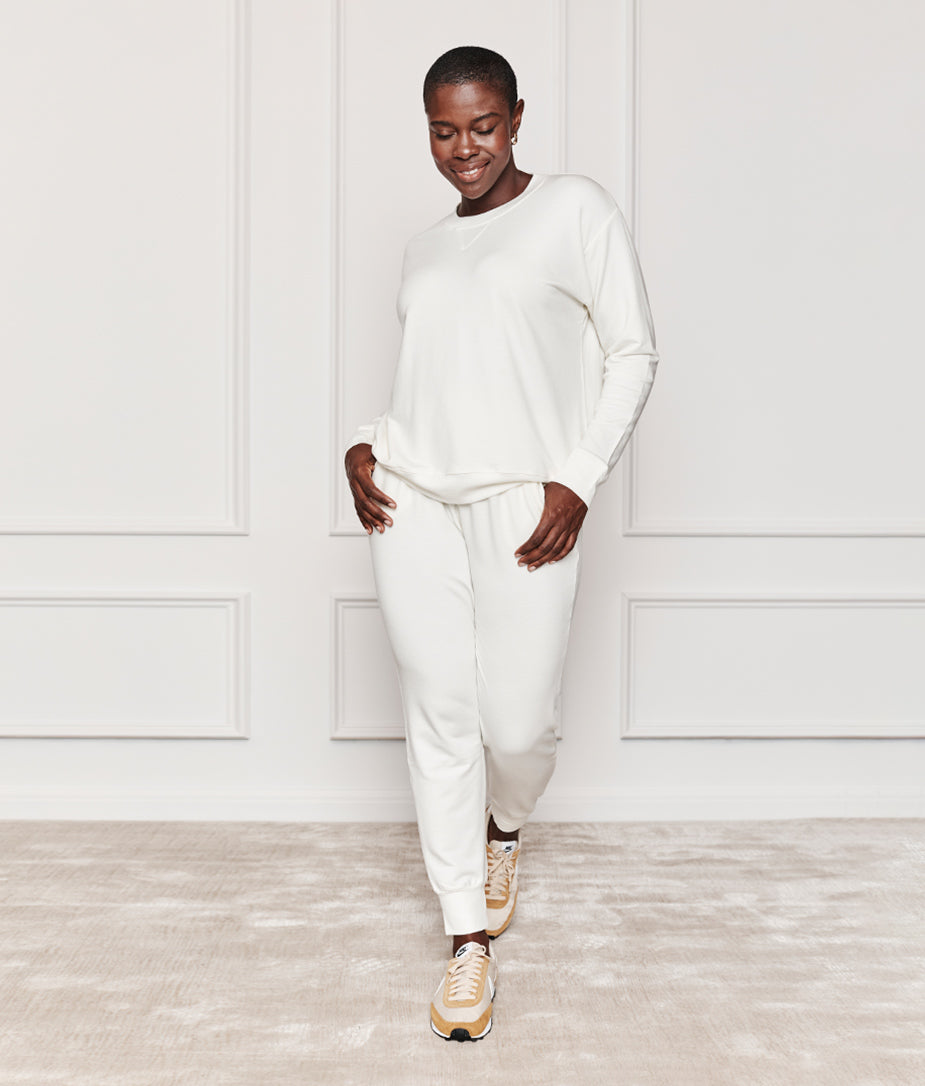 The Softest French Terry Relaxed Crew - White Sand