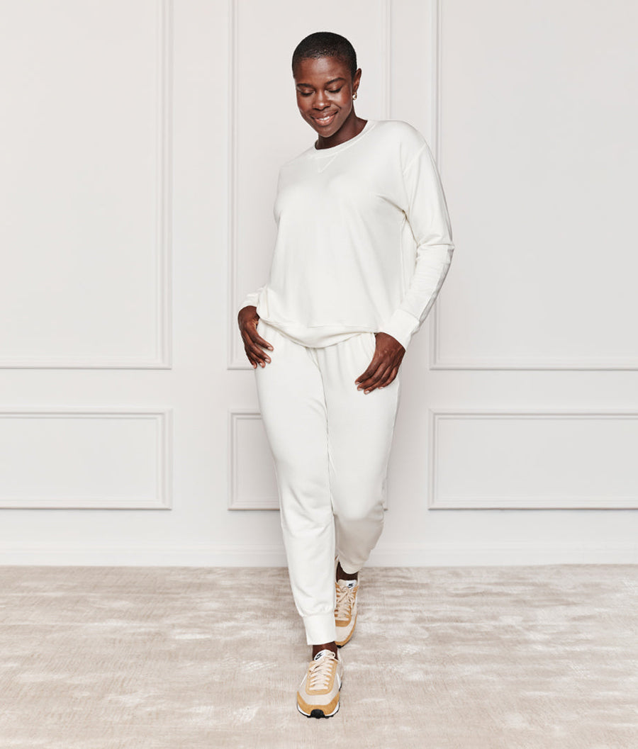 The Softest French Terry Relaxed Crew - White Sand