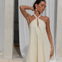Coconut Sips Halter Mini Dress Yellow